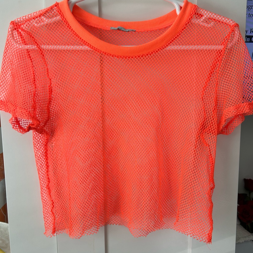 Neon Orange Mesh Top